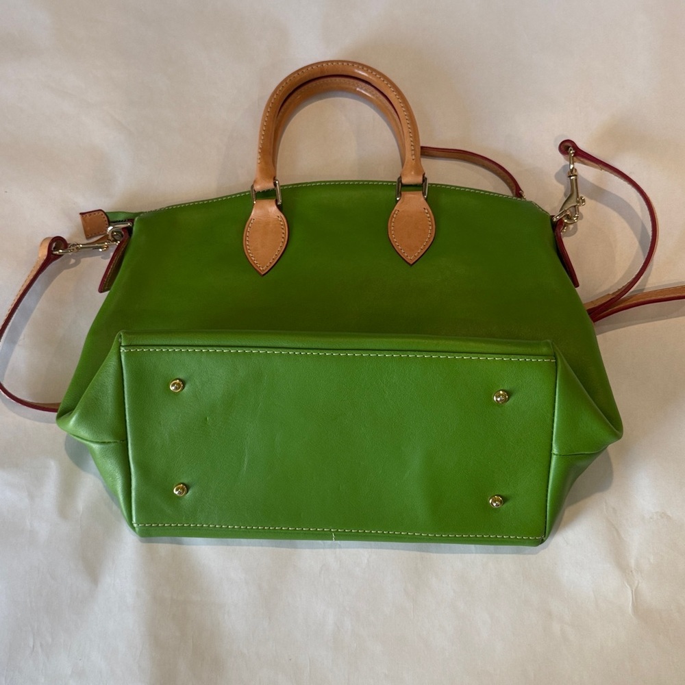 Dooney & Bourke Dillen Double Pocket Apple Green Tan Leather Satchel Bag Purse - Picture 3 of 14